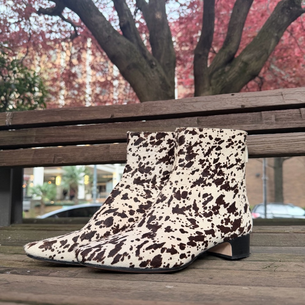 J. Crew White and Dark Brown Speckled Ankle Boots
